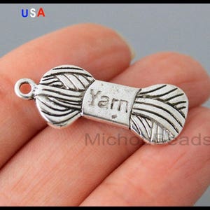 5  Silver YARN Charms - 30mm Wool Yarn Sewing Knitting Metal Pendants - Instant Shipping - USA Discount Charms - 6169