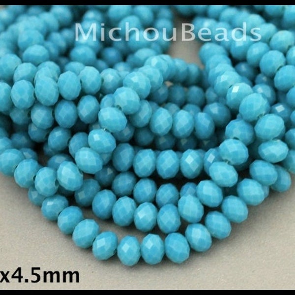 16" Strand 6mm BLUE Faceted Glass Beads - 6x4.5mm Imitation Jade Faceted Abacus Rondelle Spacer Beads - Instant Ship - Usa DIY - 6654