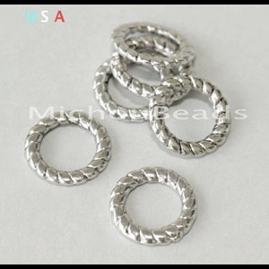 25 Tibetan Antiqued SILVER Rope RINGS - 9mm Soldered Closed textured Twist Jumpring link Connector Findings - Instant Ship - USA - 6350