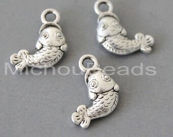 5 Silver FISH Charm Dangles - 16mm Trout Fishing Marine Ocean Sea beach Pendant Charms - Instant Ship - USA Discount Charms - 6197