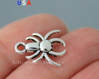 BULK 25 SPIDER Charm Pendants - 18mm Antiqued Silver Black Widow Spider Insect Metal Pendant Charm - Instant Shipping - USA - 6143