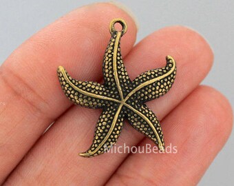 BULK 20 Bronze STARFISH Charms - 26mm Antiqued Bronze Beach Sand Starfish Charm Pendant Bead -Instant Ship - Usa Discount DIY Beading - 6520