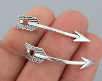 5 Antiqued Silver Sideways ARROW Charm Findings - 38x6mm One Hole Tibetan Style Metal Connector Link - Diy Jewelry - USA - 6593