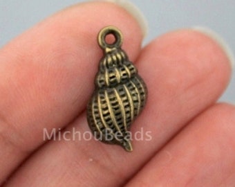 BULK 20 Bronze SEA Shell Charm Pendants - 20mm Sea Snail Seashell Beach Ocean Shell Metal Charm - Instant Ship - Jewelry Craft DIY Usa  6541