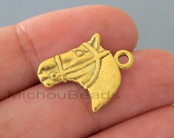 25 HORSE Head Charm Pendant - 21mm Gold Equestrian Horseback Riding Nickel Free Metal Charm Pendant - Instant Ship - USA 6180