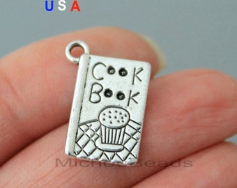 5 COOKBOOK Charm Pendant - 19mm Kitchen Chef Cooking Recipe Book Message Metal Charm - Instant Shipping - USa Wholesale Charm - 6053