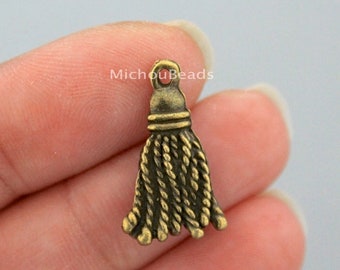 BULK 20 Bronze TASSEL Charm Pendants - 20mm 3D Curtain tassels Metal Charm Pendant - Instant Ship - Jewelry Craft DIY Usa - 6544