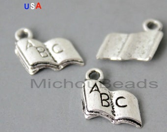 5 Baby ABC Book Charms - 12mm Silver Baby Toy Alphabet Book Metal Charm Pendant - Instant Ship - USA 6175