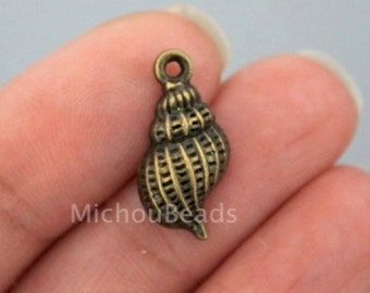 5 Bronze SEA Shell Charm Pendants - 20mm Sea Snail Seashell Beach Ocean Shell Metal Charm - Instant Ship - Jewelry Craft DIY USA  6541