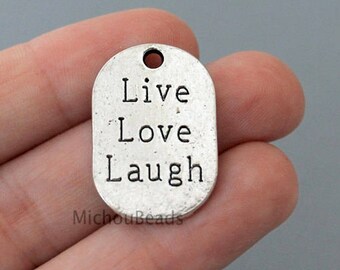 BULK 25 LIVE Laugh Love Tag Charm Pendant - 26mm Stamped Carved Word Message Inspiration Metal - Instant Ship - Usa Wholesale DIY - 6450