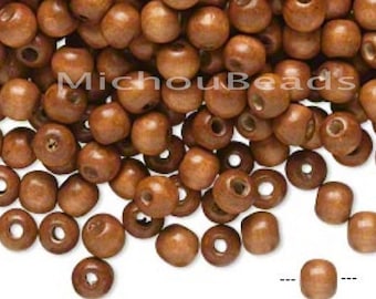 5 Beads - 10mm Round BROWN Wood Beads - Large 2mm hole Coated Wooden Hand Cut Rondelle Beads - Instant Shipping from USA - 6776