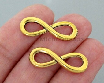 BULK 100 Antiqued Gold INFINITY Connector Charms - 24x9mm Figure 8 Infinity Symbol Link - USA Wholesale Beads Charms - Instant Ship - 5522