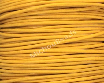 5 Yards 2mm Round LEATHER Cord - Vintage SUNFLOWER Yellow 15 Feet Genuine Natural Lead free dye Indian Boho Leather Cording By the Yard