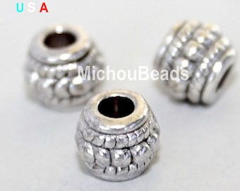 8x6.5mm w Large 3.2mm Hole Boho Metal Spacer Lead and Nickel Free Beads 5 Antiqued SILVER 8mm Rondelle Beads 5680 Ship from USA