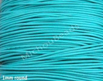 5 Yards 1mm TURQUOISE Blue Round Genuine Natural LEATHER Cord - 15 Feet Indian Boho Leather Cord By the Yard - Instant Ship - USA