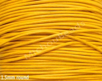 5 Yards 1.5mm Vintage SUNFLOWER Yellow Round Genuine Natural LEATHER Cord - 15 Feet Indian Boho Leather Cord By the Yard - Instant Ship USA