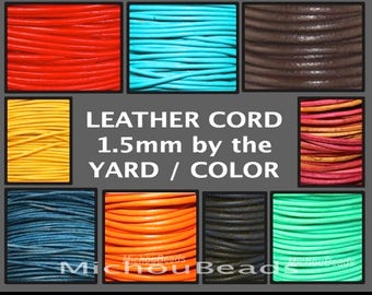 1.5mm Round Indian LEATHER Cord - Lead Free Natural Regular / Distressed Leather by the Yard Wholesale - Pick COLOR / LENGTH - Usa Seller