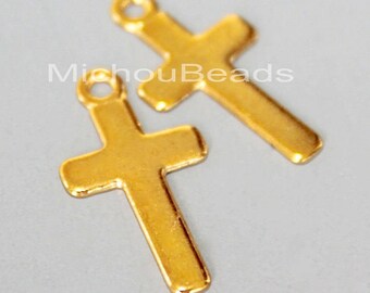 25 Bright GOLD 23mm CROSS Charm Pendant - 23x12mm Tibetan Style Boho Dangle - Usa Discount Beads - Instant Ship - 5898