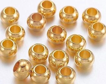25 GOLD 6mm Rondelle Spacer Beads - 6x4mm Large 3mm Hole Shiny Gold Plated Brass Spacer Round Metal Beads - USA Wholesale Beads - 5508