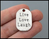 5 LIVE Laugh Love Tag Charm Pendant - 26mm Stamped Carved Word Message Inspiration Metal - Instant Ship - Usa Wholesale DIY - 6450