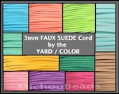 3mm Faux Suede Cord - 3x1.5mm Flat micro Fiber Faux Suede Leather Ribbon Jewelry Cord By the Yard - Pick COLOR LENGTH - Usa Instant Ship
