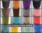 4mm Faux Suede Cord - 4x1.5mm Flat micro Fiber Faux Suede Leather Ribbon Diy Jewelry Cord By the Yard - Pick COLOR LENGTH - Usa