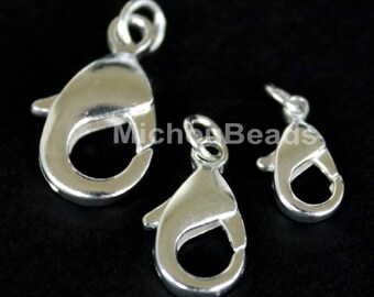 25 SILVER 11mm Lobster Clasps - 11X6mm Lead and Nickel Free LOBSTER Claw Plated Brass Clasp w/ Ring - USA Wholesale Findings  - 5527