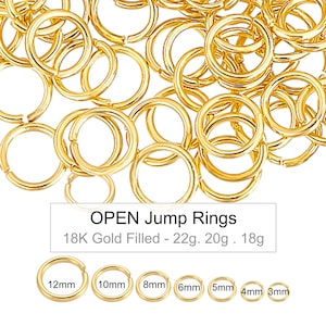 OPEN 18K Gold Brass Round JUMP RINGS . Openable Jumprings 3mm 4mm 5mm 6mm 8mm 10mm 12mm . 18 20 21 24 gauge . 20 or 100 Pcs