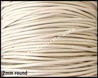 5 Yards 2mm Round LEATHER Cord - Metallic PEARL 15 Feet Genuine Natural Lead free dye Indian Boho Wholesale Leather Cording By Yard - DST