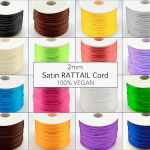 5 Yards 2mm SATIN Nylon Cord - Smooth Rattail Nylon Silk Chinese Knot Shamballa Macrame Knotting DIY Beading String Cording 5 Yard Bundle