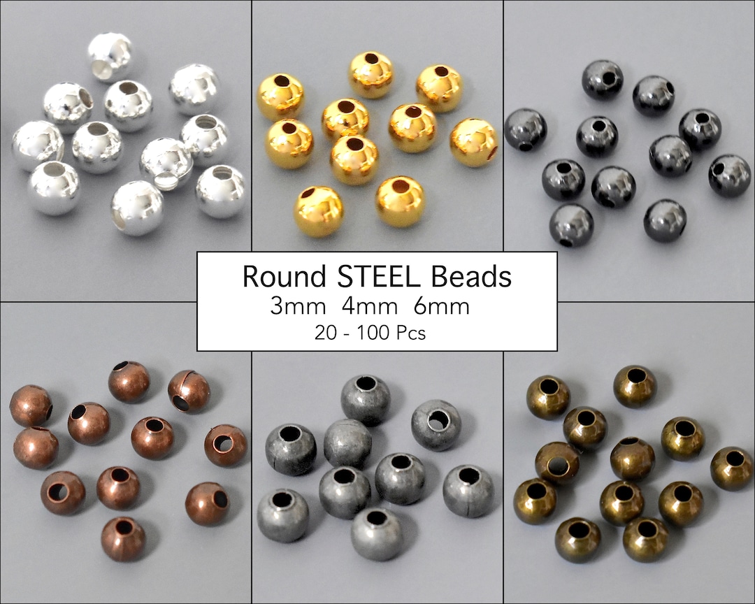 Gold Silver Tone Brass Beads Lot Round Carved Metal Spacer Beads - Foto 2