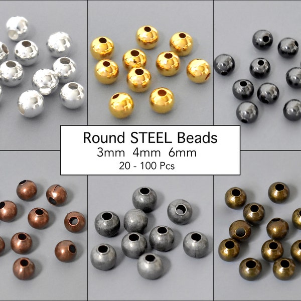 Round SPACER Beads 3mm 4mm 6mm - Silver Gold Gunmetal Antique Copper Bronze Plated Steel Brass Small Spacer Bead Fit 1mm Leather Cord - 7800