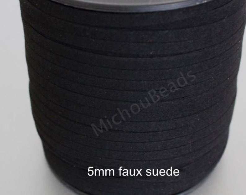 5mm Faux Suede Cord 10 YARDS BLACK 5x1.5mm Flat Micro Fiber Faux Suede Leather Ribbon Jewelry Cord By the Yards Spool DIY Wrap Bracelets