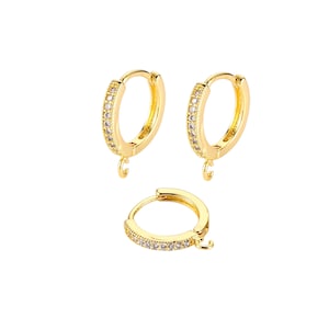 CZ HUGGIE Hoop Leverback Earrings loop - 18K GOLD Brass 15.5mm Cubic Zirconia Earring Findings