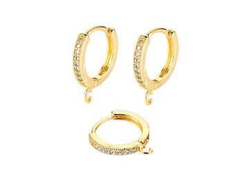 CZ HUGGIE Hoop Leverback Earrings loop 18K GOLD Brass 15.5mm Cubic Zirconia Earring Findings