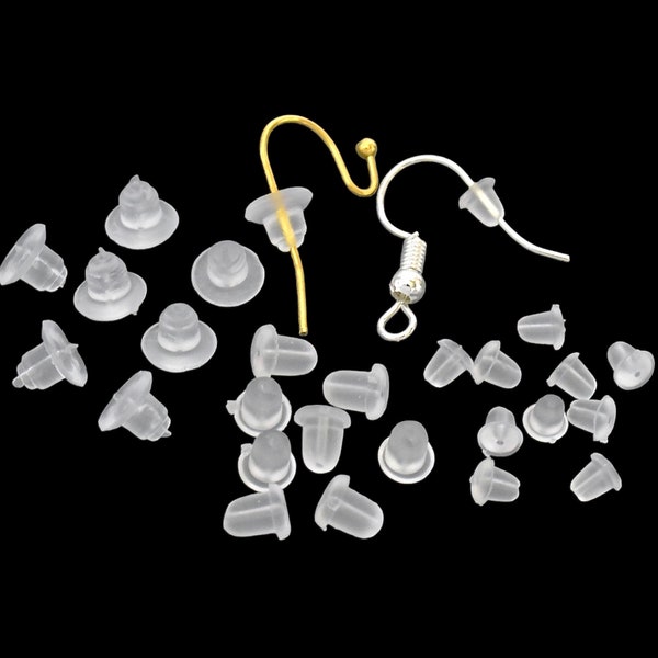 20 Soft RUBBER EAR NUTS - 3 Sizes Clear Earring Back Stoppers - 4x4mm 6x4.5mm 6.5x5mm - Safety Studs Post Earnuts Bullet Clutch Ear Backs