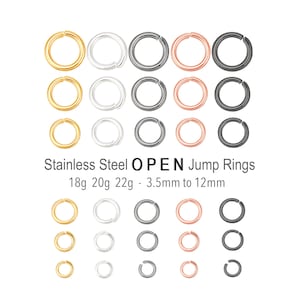 STAINLESS Steel OPEN Jump Rings 16 18 20 22 Gauge 18K Gold Rose Black Silver Round Jumpring 3mm to 12mm