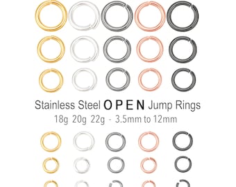 STAINLESS Steel OPEN Jump Rings 12 16 18 20 22 Gauge 18K Gold Rose Black Silver Round Jumpring 3mm to 12mm
