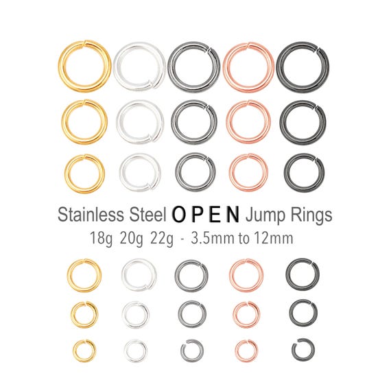 STAINLESS Steel OPEN Jump Rings 18K Gold Rose Black Silver Round MIX Sizes Gauge