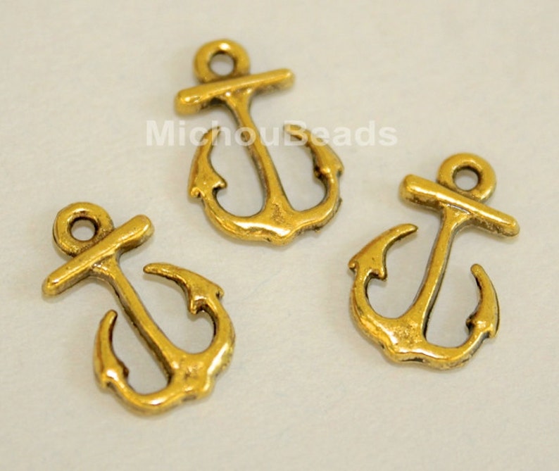 5582 100 Antiqued SILVER 17mm Tibetan Style ANCHOR Charm Pendant Small 17x10mm Double Sided Beach Nautical Metal Boho Findings USA