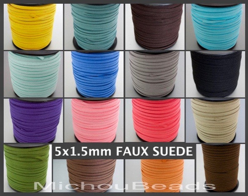 5mm Faux Suede Cord 10 YARDS BLACK 5x1.5mm Flat Micro Fiber Faux Suede Leather Ribbon Jewelry Cord By the Yards Spool DIY Wrap Bracelets