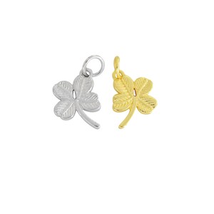 Mini CLOVER Charms 18K Gold Filled or Platinum Textured 13mm Four Leaf Clover Lucky Pendant Dangles with Jump Ring . DIY Jewelry Making