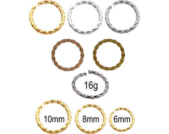 OPEN TWISTED Jump Rings Textured Fancy Brass Twist Silver Gold Gunmetal Antique Copper Bronze