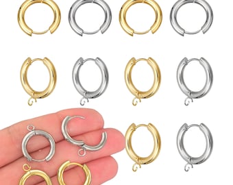 6 Pcs Tarnish resistant Lever Back Hoop Ear Wires w/ Loop Earrings . 24K Gold Stainless Steel - 18mm Huggie Hoop Leverback Earring Findings