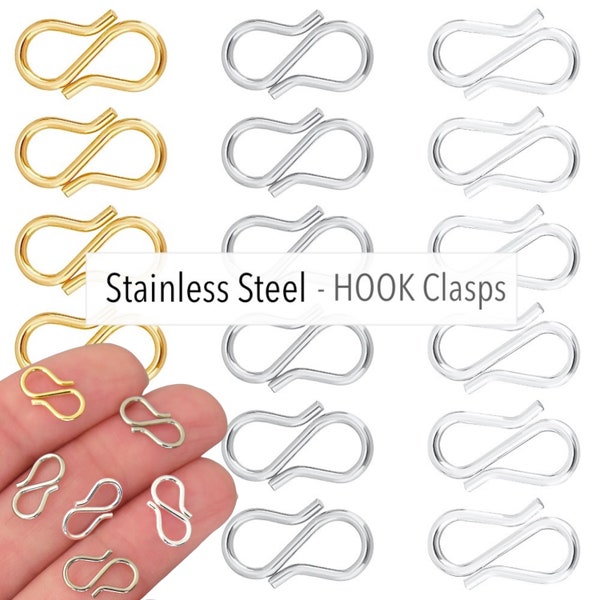 13mm STAINLESS Steel S HOOK Clasps in Gold Silver & Natural Color - Small Infinity Clasp Hooks Connector Links