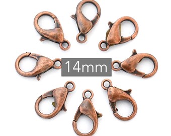 20 Antique COPPER 14mm LOBSTERClasps . 14X8mm Lobster Claw Clasp Parrot Trigger . Wholesale Clasp Lead Nickel Safe . Instant Shipping  7477