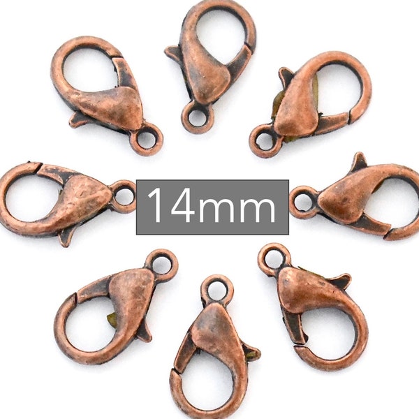 20 Antique COPPER 14mm LOBSTERClasps . 14X8mm Lobster Claw Clasp Parrot Trigger . Wholesale Clasp Lead Nickel Safe . Instant Shipping  7477