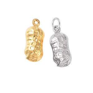 May include: Two peanut-shaped charms, one gold and one silver, with a textured surface. Both charms have a loop at the top for attaching to a necklace or bracelet.