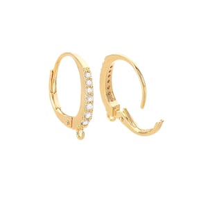 CZ HUGGIE Hoop Leverback Earrings loop 18K GOLD Brass 15.5mm Cubic Zirconia Earring Findings