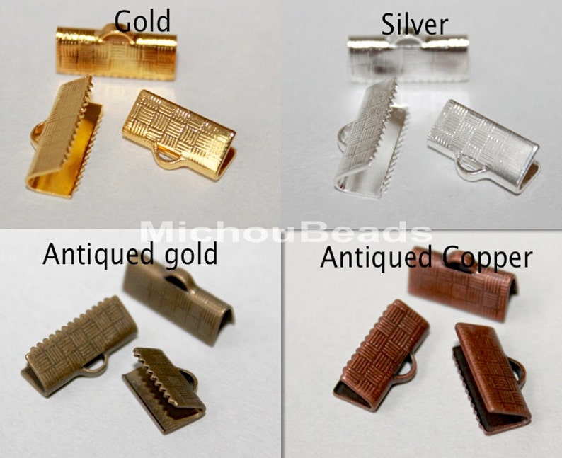 USA Wholesale Discount Crimps 15x6mm Rectangle Brass Clamp Crimps for Leather and Cord 5808 6 Textured GOLD 15mm Ribbon End CRIMPS